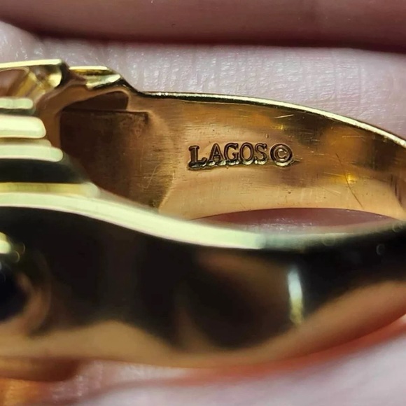 Lagos Caviar 18K Yellow Gold Citrine Diamond sapphire cabochon Ring size 8 - Picture 6 of 13